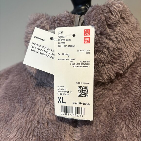 UNIQLO Womens' Fluffy Yarn Fleece Full-Zip Jacket | Color: "36 Brown" | XL - Picture 5 of 8